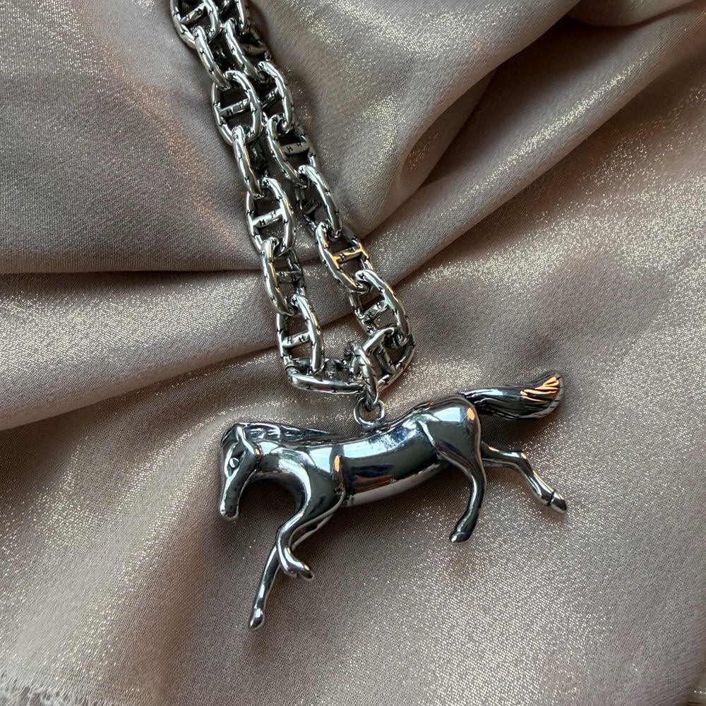 Silver Horse Pendant Necklace | Statement Chain | Equestrian Jewelry